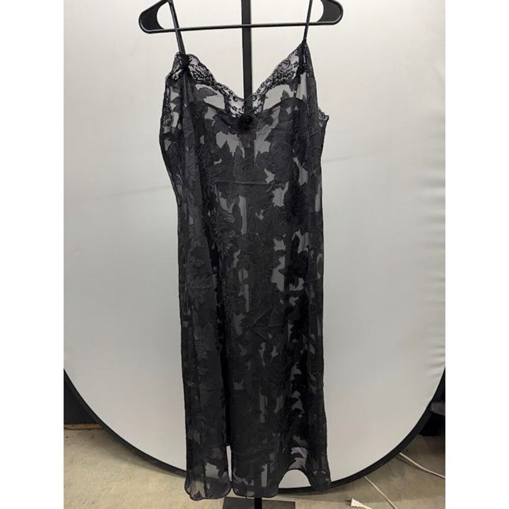 Vintage Honors Intimates Black Sheer Lace Slip Dress